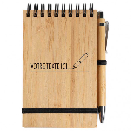 Bloc notes bois de bambou avec texte