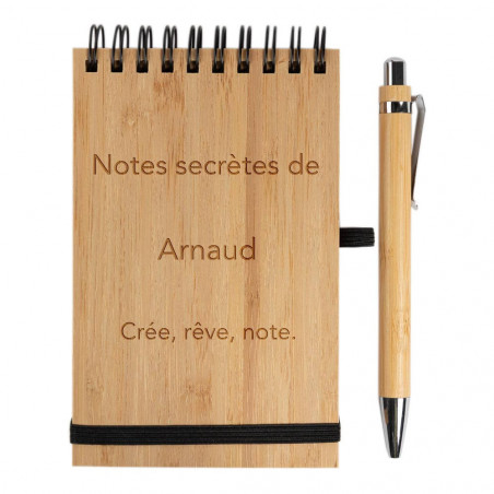Bloc notes bois de bambou écologique personnalisé