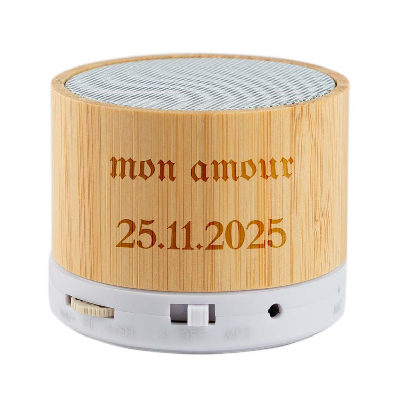 Enceinte bluetooth bois gravée