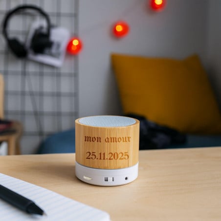Enceinte ronde sans fil bois personnalisée