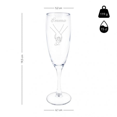 2  flûtes à champagne mains entrelacées gravées