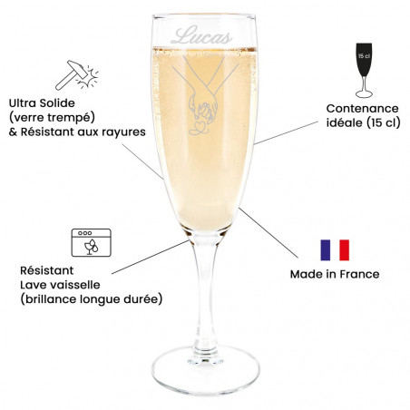 2  flûtes à champagne mains entrelacées gravées pour mariage
