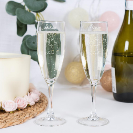 Duo de flûtes à champagne couple minimaliste gravées