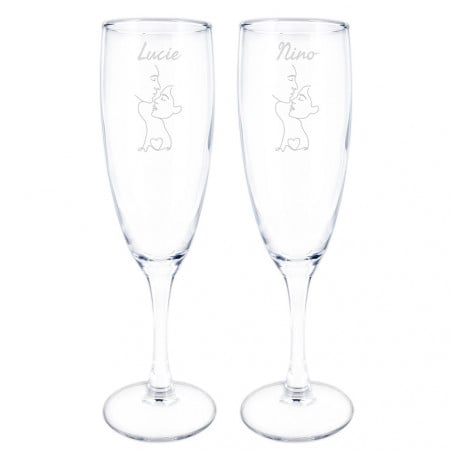 Duo de coupe à champagne couple minimaliste gravées