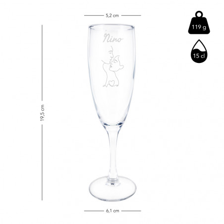Paire de flûtes à champagne couple minimaliste gravées