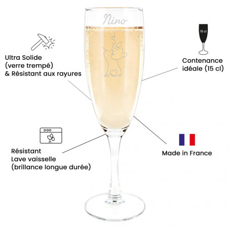 2 flûtes à champagne couple minimaliste gravées
