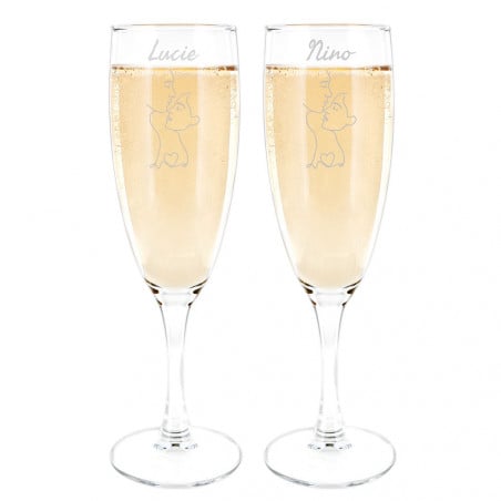 Duo de flûtes à champagne couple minimaliste personnalisées