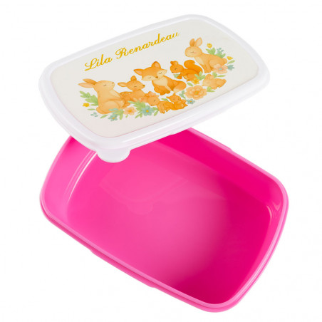 Boîte repas rose animaux de la forêt personnalisée prénom