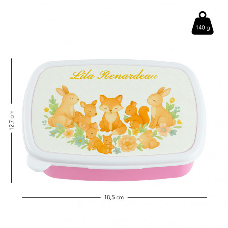 Lunch box rose animaux de la forêt personnalisée prénom