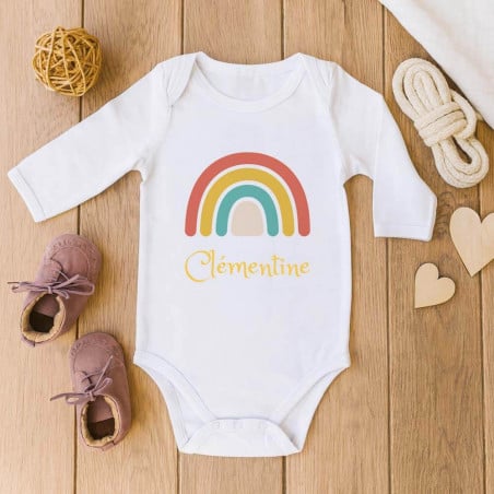 Body bébé manche longue Arc-en-ciel personnalisé
