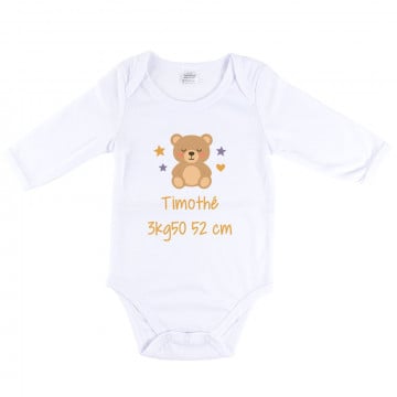 Body naissance manche longue personnalisé | Ourson et étoiles