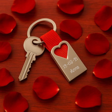 Porte clé à graver texte cœur rouge