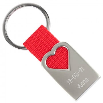 Porte clé coeur métal rouge gravé