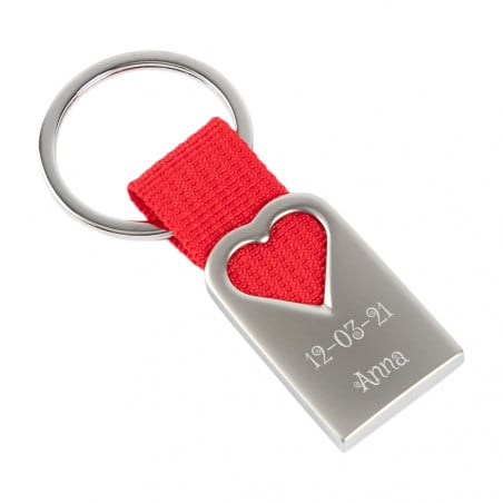 Porte clé gravé texte cœur rouge