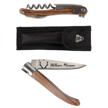 Coffret couteau poche sommelier personnalisé gravé