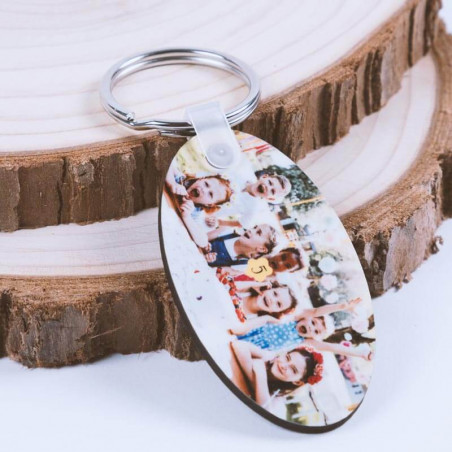 Porte clef ovale en bois imprimé
