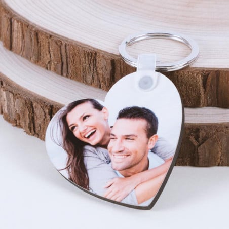 Porte-clés Photo Coeur Bois