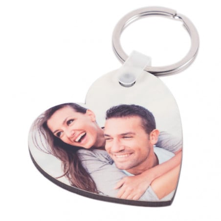 Porte-clé coeur en bois avec photo