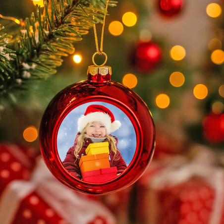 Boule de noël rouge personnalisée photo