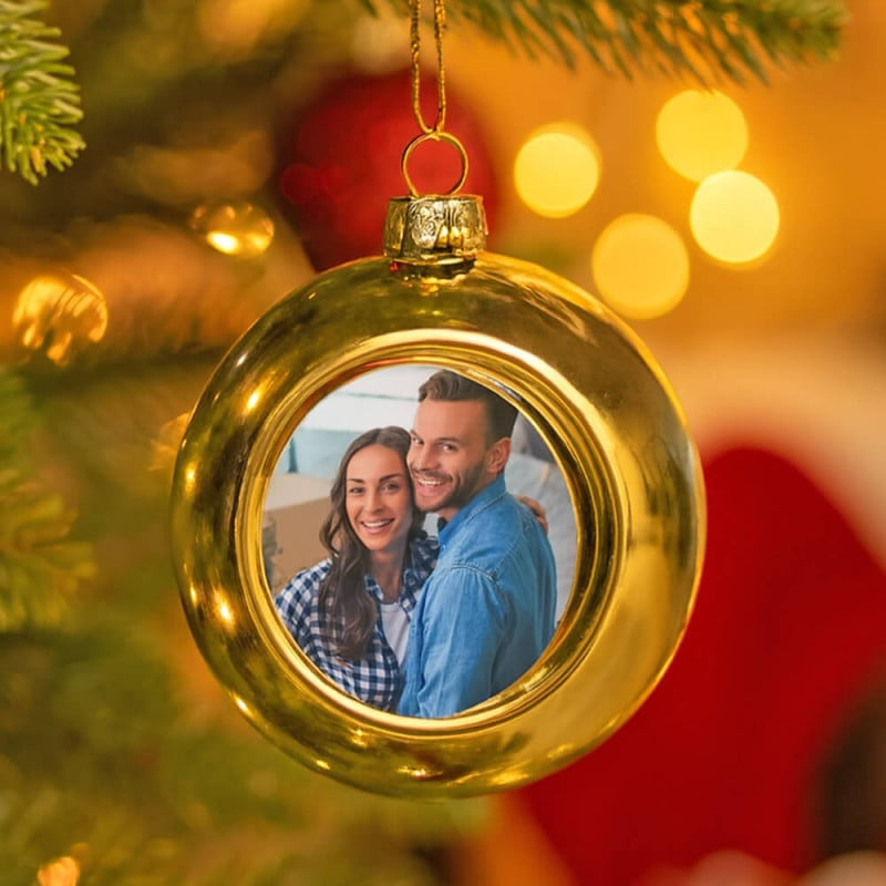 Boule de noel doré personnalisé avec une photo