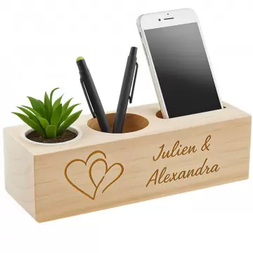 Station de bureau bois personnalisée avec plante