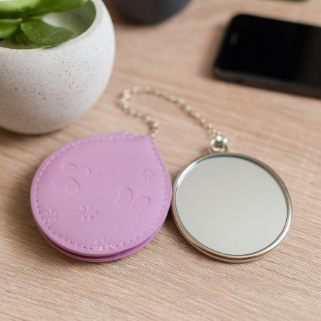 Miroir rond de poche tissu imprimé