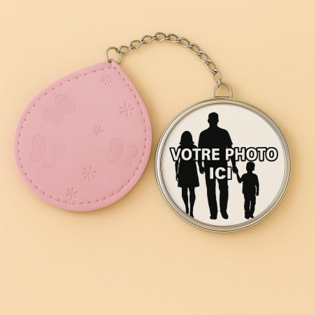 Miroir de poche cuir rond personnalisé