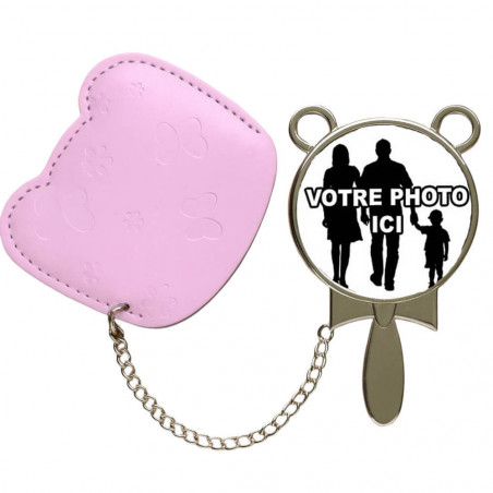 Miroir tissu rose ourson personnalisé
