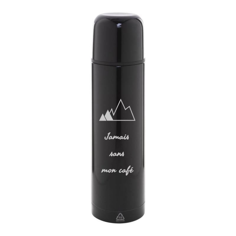 Bouteille thermos inox noir gravée