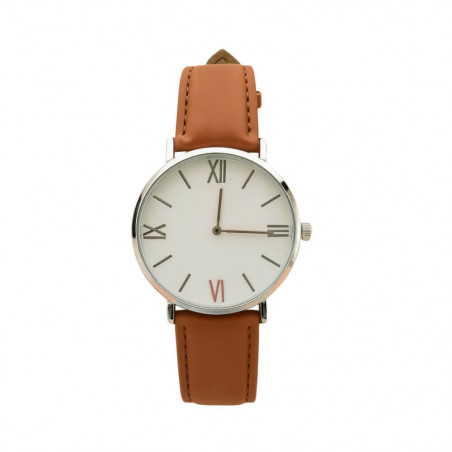 Montre cuir brun gravé