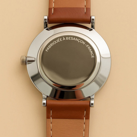 montre cuir brun made in France Besançon