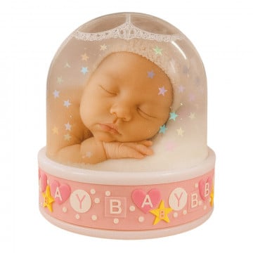 Boule à neige baby rose personnalisée | Photo et texte souvenir de naissance