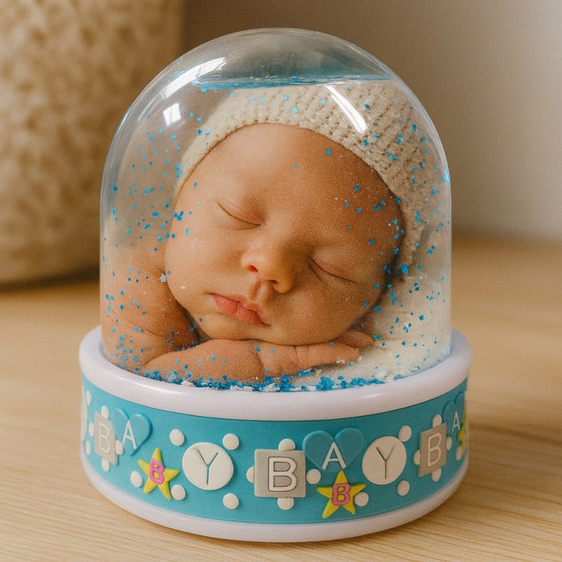 Boule à neige baby garçon bleu personnalisée