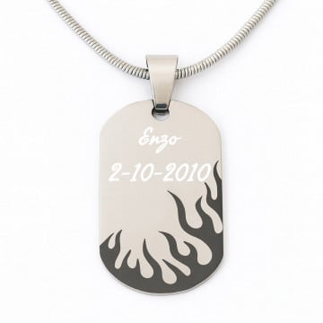 Collier plaque flamme personnalisé | Gravure laser sur acier