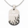 Collier plaque flamme texte