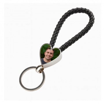 Porte clef coeur tressé noir personnalisé 2 photos