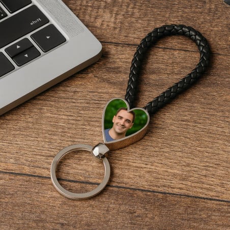 Porte clef coeur corde tressée noir ambiance