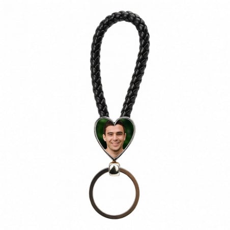 Porte clef coeur corde tressée noir photo
