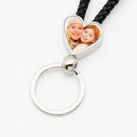 Porte clef coeur corde tressée noir zoom photo