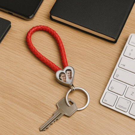 Porte clef coeur corde rouge photo ambiance