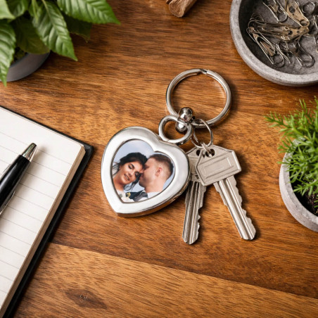 Porte clef coeur métal photo