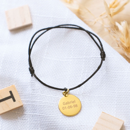 Bracelet astro Bélier plaqué or avec cordon noir et gravure texte