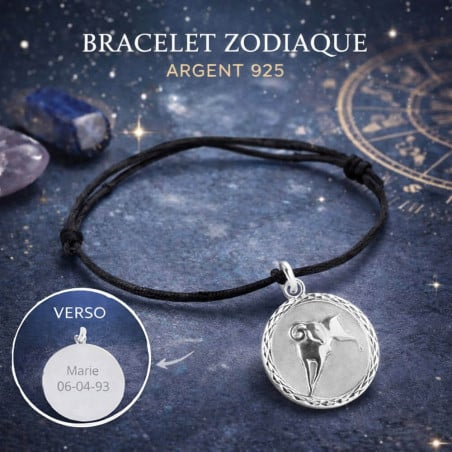 Bracelet signe du zodiaque argent gravé