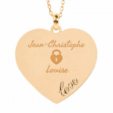 Pendentif coeur "Love" en plaqué or jaune 18 carats avec texte à graver