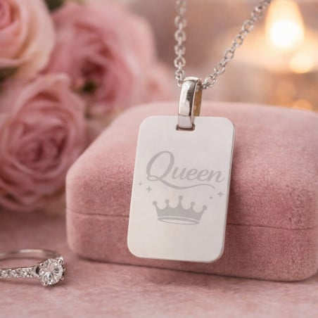 Collier rectangle argent gravé