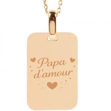 Collier rectangle plaqué or 18k gravé photo et texte