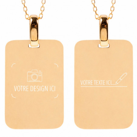 Collier rectangle en plaqué or gravure design et texte