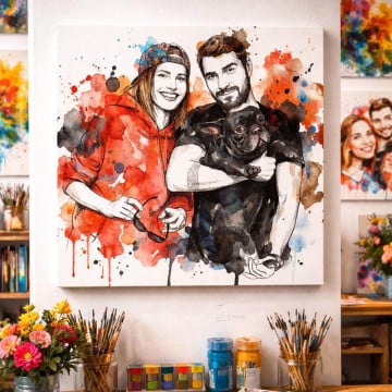 Tableau aquarelle artistique personnalisé | Portrait coloré explosif