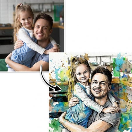 Portrait aquarelle artistique et coloré avec une photo