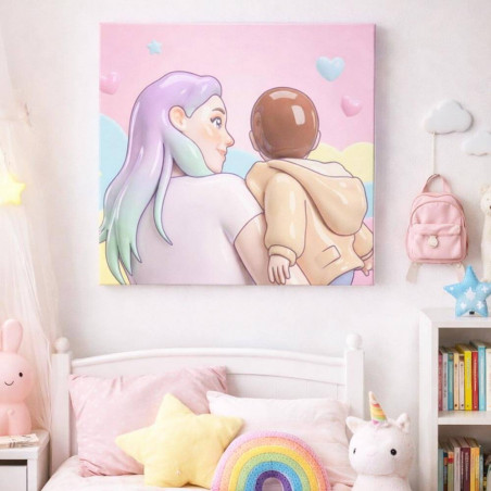 Tableau portrait Kawaii pastel personnalisé